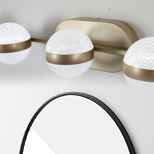 35" Modern Minimalist Bathroom Vanity Light, LED 5 Bulb Crystal Sand Acrylic Shades, Wall Mounted Decorative Lighting Fixture, Suitable for Bathroom Vanity Mirror (Champagne Gold)
