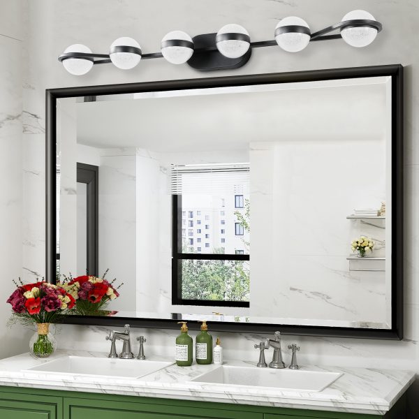 43" Black Minimalist LED Bathroom Vanity Light with Crystal Sand Acrylic Shades,6-Light Wall Mounted Decorative Lighting Fixture, Suitable for Bathroom Vanity Mirror