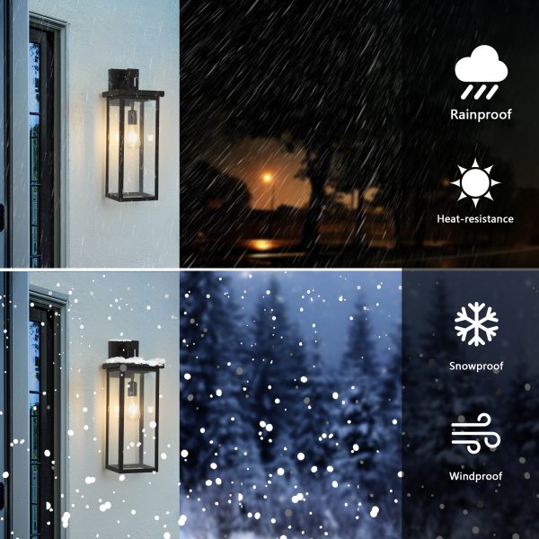 Outdoor Wall Light Fixtures, Exterior Waterproof Wall Lanterns, Porch Sconces Lighting with E26 Sockets & Glass Shades, Modern Matte Black Outside Lights for Patio Front Door Entryway Garage, 2-Pack
