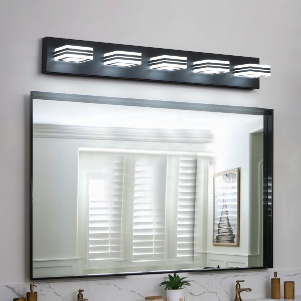 34" Modern 5-Light LED Vanity Light - Sleek Bathroom Wall Fixture, Iron & Acrylic, Dimmable & Energy-Efficient, Ideal for Mirror Lighting