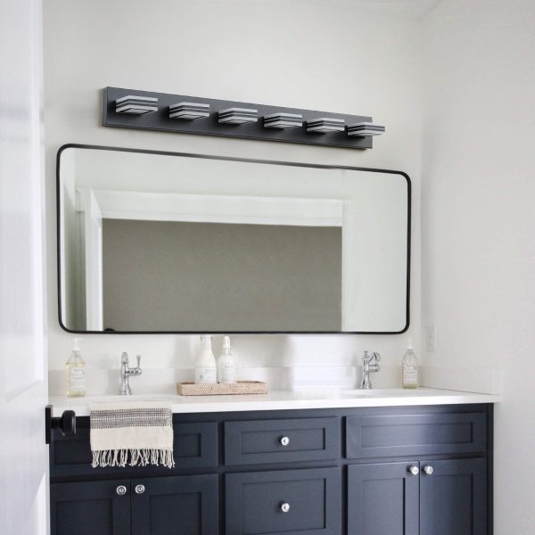 40" Modern 6-Light LED Vanity Light - Sleek Bathroom Wall Fixture, Iron & Acrylic, Dimmable & Energy-Efficient, Ideal for Mirror Lighting