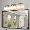 4-7.jpg 39" Modern 6-Light Vanity Wall Sconce, Golden Finish with Frosted Glass Shades for Bathroom or Hallway Lighting (No Bulbs)