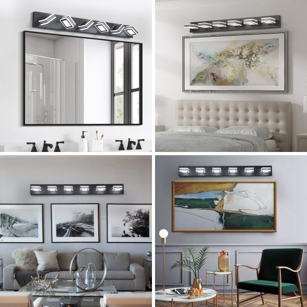 40" Modern 6-Light LED Vanity Light - Sleek Bathroom Wall Fixture, Iron & Acrylic, Dimmable & Energy-Efficient, Ideal for Mirror Lighting