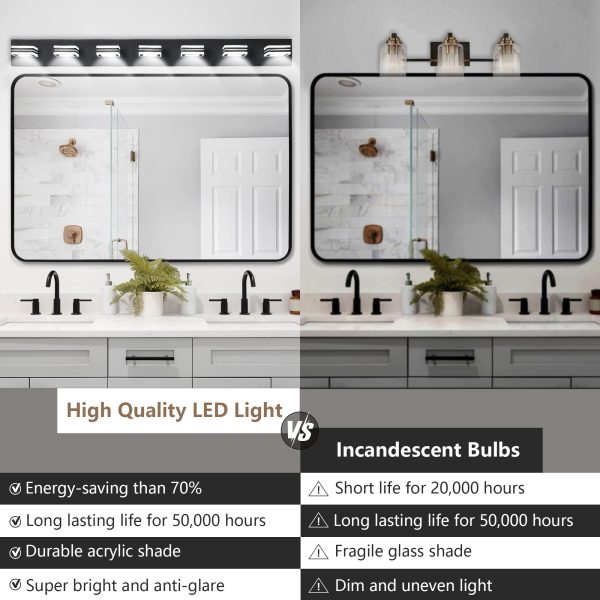 45" Modern Black 7-Light LED Vanity Light, Square Acrylic Lampshades Wall Mount Fixture for Bathroom, Mirror Lighting