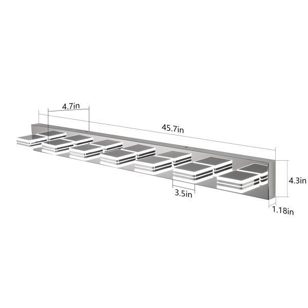 45" Modern Chrome 7-Light LED Vanity Light, Square Acrylic Lampshades Wall Mount Fixture for Bathroom, Mirror Lighting