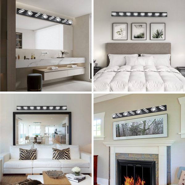 52" Modern 8-Light LED Vanity Light - Sleek Bathroom Wall Fixture, Iron & Acrylic, Dimmable & Energy-Efficient for Bathroom, Mirror Lighting