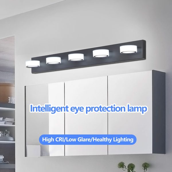 37" Modern 5-Light LED Vanity Light, Sleek Black Bathroom Wall Light Fixture for Mirror, Shower, and Bathroom Decor