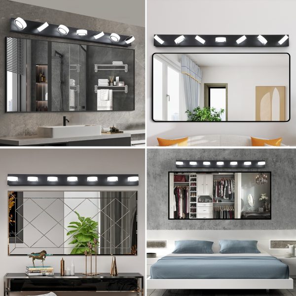 Modern 7-Light LED Vanity Light Fixture - Black Iron Finish with Acrylic Shades - Energy-Efficient Bathroom Wall Sconce - Dimmable for Mirror, Shower, and Bathroom Decor