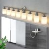4-9.jpg 52" Modern 8-Light Vanity Wall Sconce, Brushed Nickel Finish with Frosted Glass Shades for Bathroom or Hallway Lighting (No Bulbs)