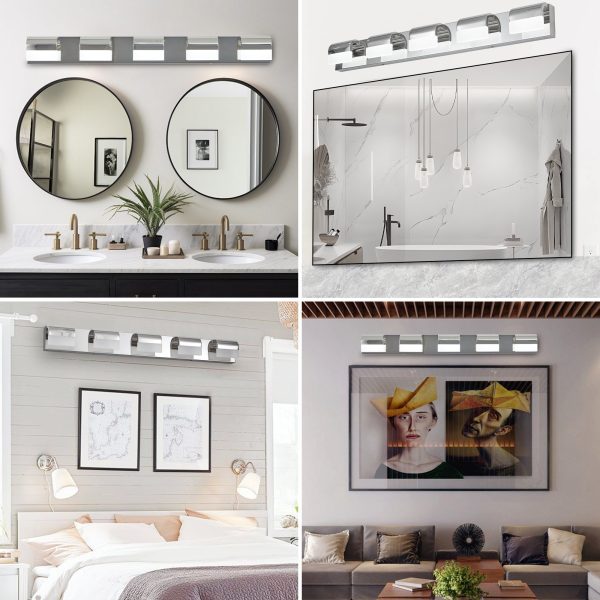 38" Modern 5-Light LED Vanity Light, Sleek Chrome Bathroom Wall Light Fixture for Mirror, Shower, and Bathroom Decor