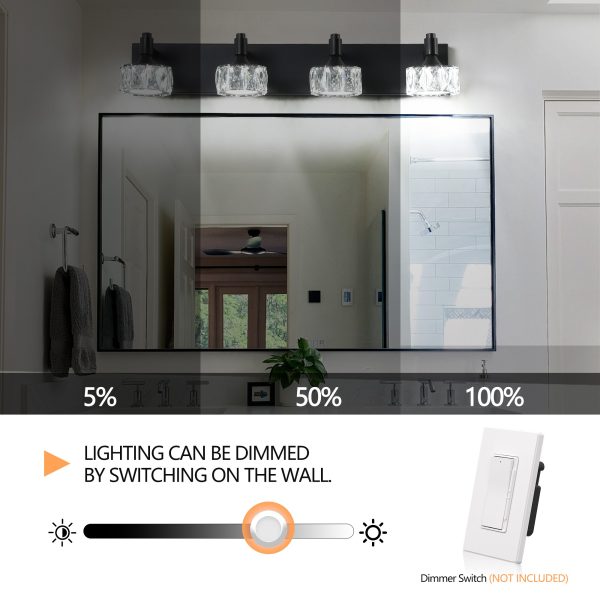 4-92.jpg Modern 4-Light Matte Black LED Vanity Light Fixture with Crystal Glass Shades, Bathroom Wall Sconce for Elegant and Contemporary Home Decor
