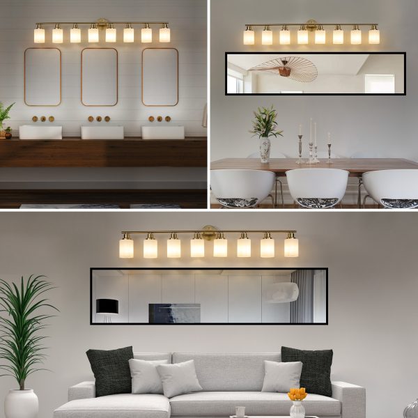 52" Modern 4-Light Vanity Wall Sconce, Golden Finish with Frosted Glass Shades for Bathroom or Hallway Lighting (No Bulbs)