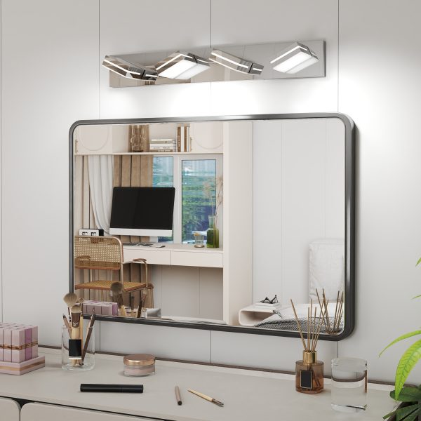 Modern Chrome LED Vanity Light, 4-Lights Wall Sconce for Bathroom and Mirror, Sleek Minimalist Design, Energy-Efficient, Easy to Install