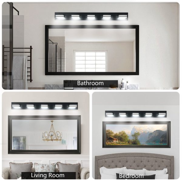 Modern Black LED Vanity Light, 5-Lights Wall Sconce for Bathroom and Mirror, Sleek Minimalist Design, Energy-Efficient, Easy to Install