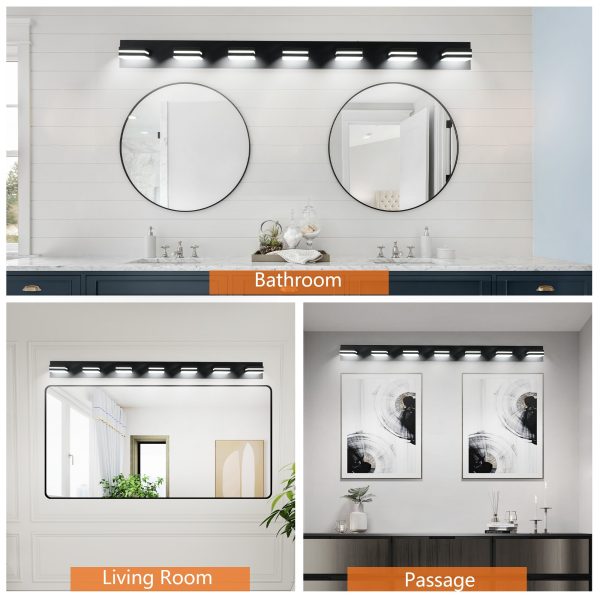 Modern Black LED Vanity Light, 7-Lights Wall Sconce for Bathroom and Mirror, Sleek Minimalist Design, Energy-Efficient, Easy to Install