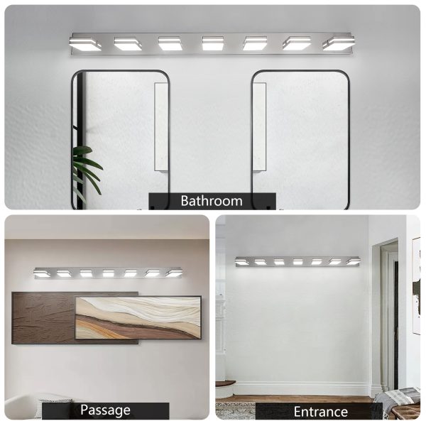 Modern Chrome LED Vanity Light, 7-Lights Wall Sconce for Bathroom and Mirror, Sleek Minimalist Design, Energy-Efficient, Easy to Install