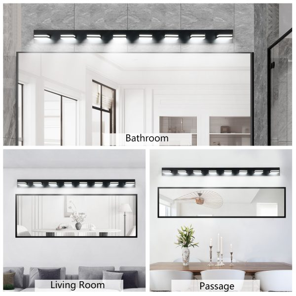 Modern Black LED Vanity Light, 8-Lights Wall Sconce for Bathroom and Mirror, Sleek Minimalist Design, Energy-Efficient, Easy to Install