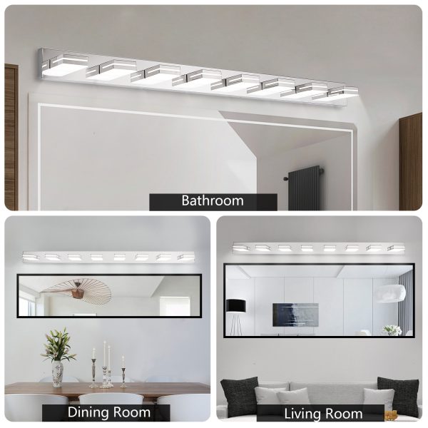 Modern Chrome LED Vanity Light, 8-Lights Wall Sconce for Bathroom and Mirror, Sleek Minimalist Design, Energy-Efficient, Easy to Install