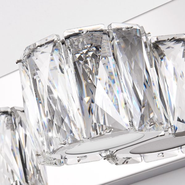 Modern Crystal 5-Light LED Wall Sconce C Elegant Chrome Bathroom Vanity Light with Clear Crystal Shades for Bathroom, Bedroom, or Hallway