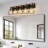 31" Modern Geometric 5-Light Vanity Light Fixture with Black Metal, Wooden Accents and Cage Lampshade for Bathroom, Bedroom, or Living Room (Bulb Not Included)