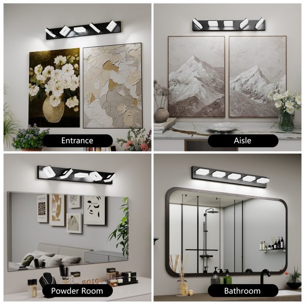 5-127.jpg LED Modern Bathroom Vanity Light Fixtures (5-Light, 32-Inch), Matte Black Modern Acrylic Bathroom Wall Lighting Fixtures Over Mirror (Cool White 6000K)
