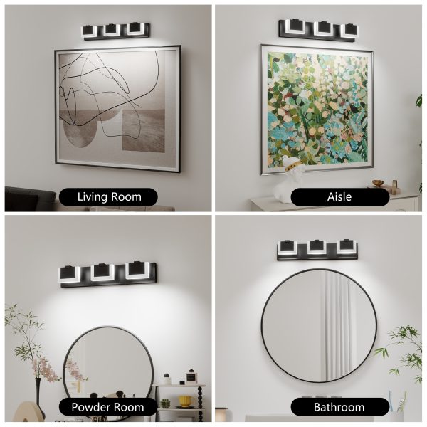 3 Lights Modern Black Vanity Light Up and Down Black LED Vanity Light Fixtures Bathroom Wall Light Over Mirror 6000K