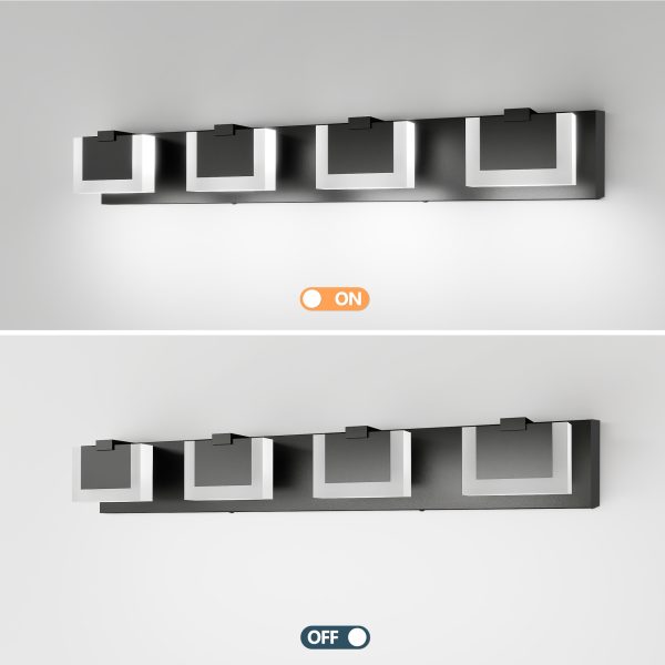4 Lights Modern Black Vanity Light Up and Down Black Bathroom Lighting Fixtures LED Bathroom Wall Light Over Mirror 6000K