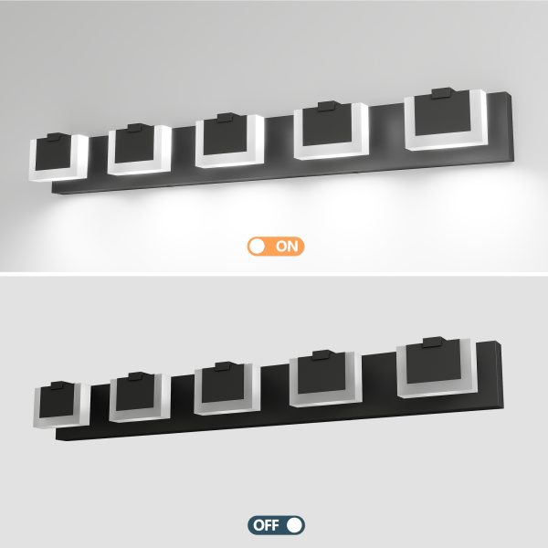 5 Lights Modern Black Vanity Light Up and Down Black Bathroom Lighting Fixtures LED Bathroom Wall Light Over Mirror 6000K