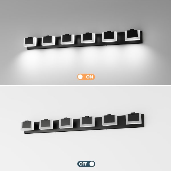 LED Black Modern Vanity Light 6 Light Matte Black Bathroom Vanity Lights Acrylic Bathroom Vanity Lights Fixtures