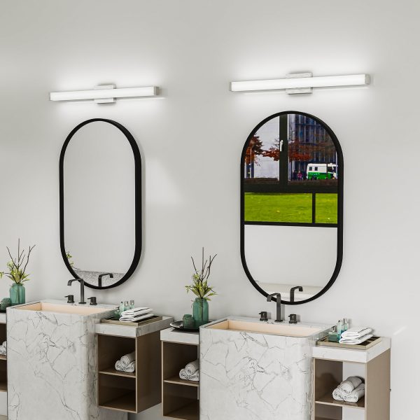 Bathroom Vanity Light Brushed Nickel Square LED 33inch 18W 6000K Cool White Light Wall Bar Lighting Fixtures Over Mirror