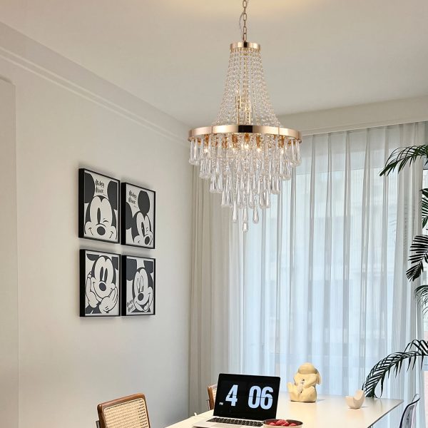 20" Modern Crystal Pendant Chandelier with Golden Finish C Elegant 11-Light Hanging Light Fixture Tiered Design for Dining Room, Living Room, or Entryway (No Bulbs)