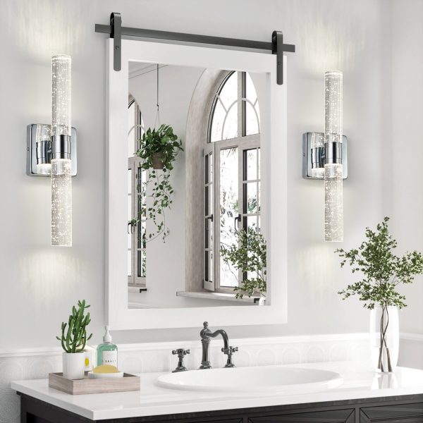17"(H) Contemporary Crystal Wall Light, Chrome Finish with Bubble Crystal, 2-Light Sconce for Bathroom, Bedroom, Hallway C Modern Indoor Lighting Fixture