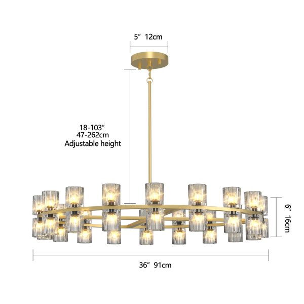 Modern 36" Gold Round Chandelier Light Fixture, K9 Crystal Chandeliers for Dining Room, Living Room, Dining Room Chandeliers Over Table, Chandelier for Bedroom, Foyer, Includes 36XG4 Bulbs