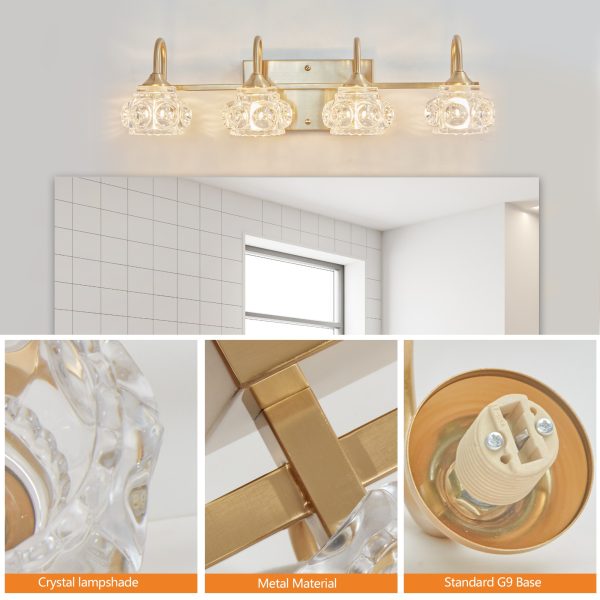 23" Modern Crystal Bathroom Vanity Light, 4-Light Golden Wall Sconce with Clear Glass Shade, Elegant Wall Mount Lighting for Bathroom, Powder Room, or Vanity Mirror (No Bulbs)