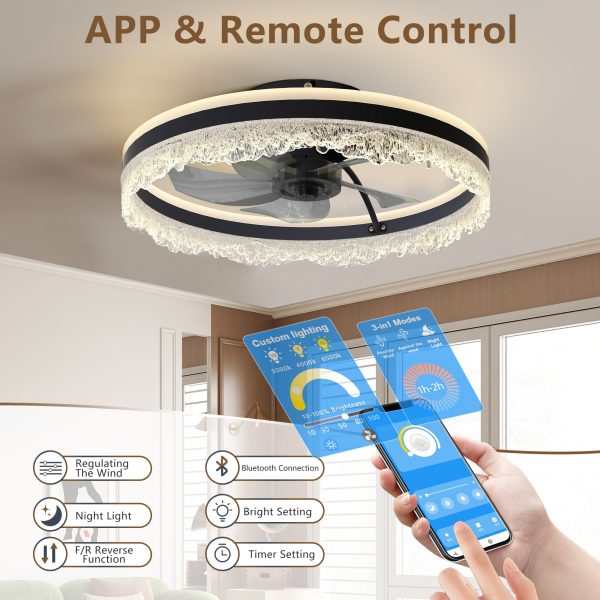 20" Smart Silent Ceiling Fan with Light C Flush Mount LED Fan Lamp with Hidden Blades and Natural Airflow System, Designed for Bedroom, Kids' Room and Study Room