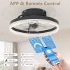 16" Decorative LED Ceiling Fan Light C Modern Flush Mount with Acrylic Ring, Hidden Blades, Remote Control, and Dimmable Light for Stylish Homes (Black)