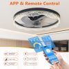 20" Decorative LED Ceiling Fan Light C Modern Flush Mount with Acrylic Ring, Hidden Blades, Remote Control, and Dimmable Light for Stylish Homes (Black)