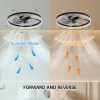24" Decorative LED Ceiling Fan Light C Modern Flush Mount with Acrylic Ring, Hidden Blades, Remote Control, and Dimmable Light for Stylish Homes (Black)