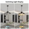 6-Light Modern Farmhouse Black Chandelier, Contemporary Dining Room Light Fixture, Adjustable Height Hanging Industrial Pendant Lights Kitchen Island, Clear Glass Shade