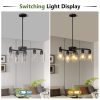 5-181.jpg 9-Light Black Modern Chandeliers for Dining Room, Adjustable Height Farmhouse Kitchen Island Lighting, Industrial Hanging Light Fixtures for Living Room Bedroom, Clear Glass Shade