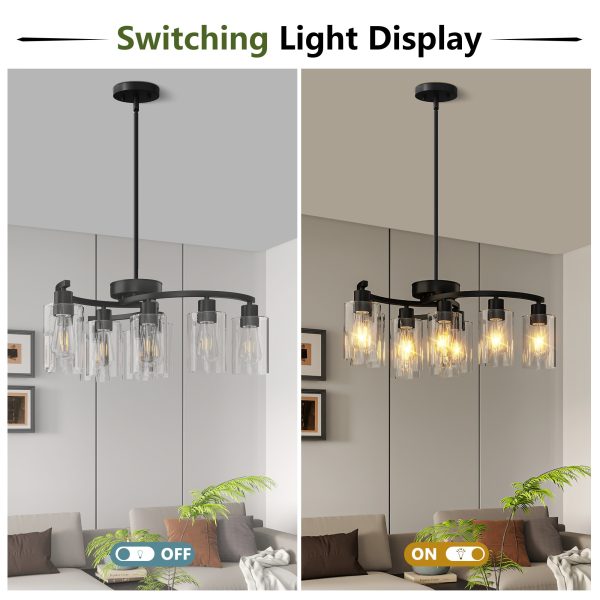 5-181.jpg 9-Light Black Modern Chandeliers for Dining Room, Adjustable Height Farmhouse Kitchen Island Lighting, Industrial Hanging Light Fixtures for Living Room Bedroom, Clear Glass Shade