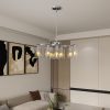 9-Light Brushed Nickel Glass Chandelier, Adjustable Height Hanging Industrial Dining Room Chandelier Over Table, Modern Farmhouse Chandelier for Kitchen Island Living Room Entryway Bedroom