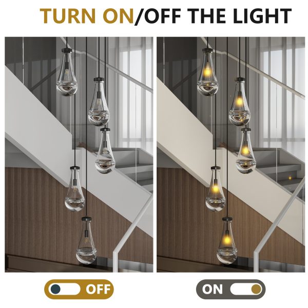 5 Light Cluster Pendant Lights, Black High Ceiling Chandeliers Adjustable, Living Room Pendant Light, Foyer Chandeliers, Stairwell Pendant Lighting, Bedroom Chandelier,E12 not including bulb