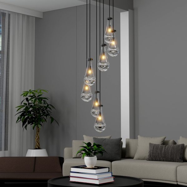 7 Light Dining Room Pendant Light, Large Chandelier Adjustable Hanging Line, Black Living Room Pendant Light, Foyer Chandelier, Stairwell Pendant Lights, Bedroom Chandeliers