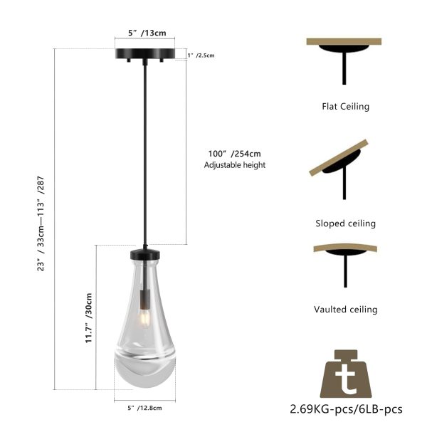 Raindrop Pendant Lights, Modern Black Pendant Lights for Kitchen Island, Dining Room Light Fixture Raindrop Chandelier, Chandelier for Living Room Hallway,Not including The Bulb