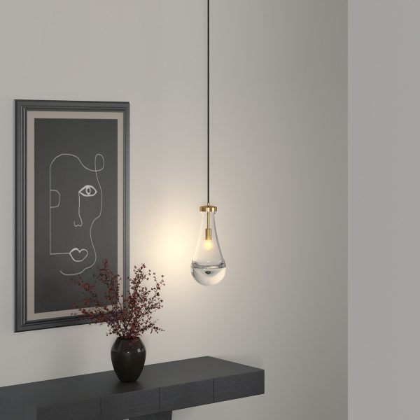 Modern Raindrop Pendant Lights, Pendant Lights for Kitchen Island, Brass Rod Dining Room Light Fixture, Clear Solid Raindrop Chandelier, Chandelier for Living Room Hallway,Not including Bulb