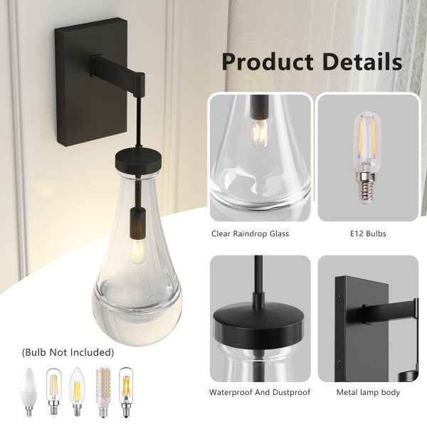 Wall Sconces, Black Wall Sconces Modern Bathroom Lights, Sconces Wall Lighting with Clear Glass, Wall Mounted Light Wall Lamp for Living Room Hallway Reception Desk