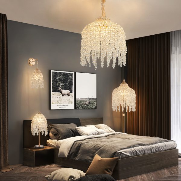 Set of 2 Gold Frame and Crystal Grape-Shaped Bead String Wall Sconces , E12 Bulb Socket, Elegant Hanging Light Fixture for Living Room, Bedroom, Hallway (Bulb Not Included)