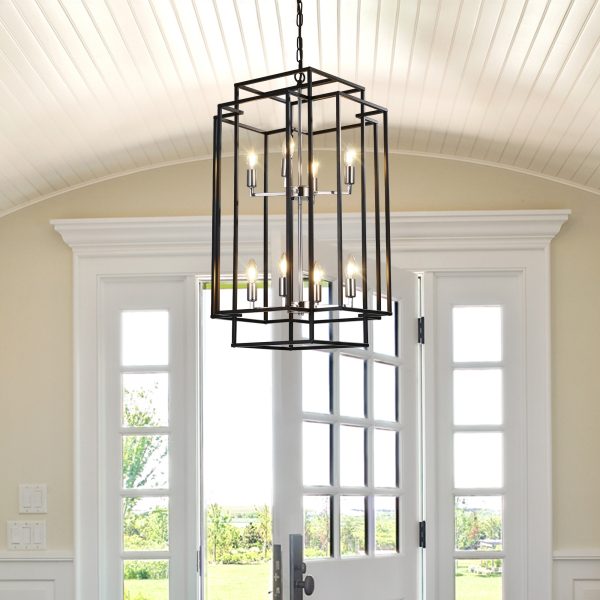 5-2.jpg 18" Modern 8-Light Geometric Pendant Chandelier, Industrial Metal Frame, Adjustable Hanging Light for Living Room, Dining Room, Kitchen (No Bulbs)