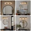 23" Farmhouse Vanity Light Fixture, 3-Light Bathroom Wall Sconce with Clear Seeded Glass Shades, Black and Wood Grain Finish, Modern Industrial Design for Bathroom or Powder Room (No Bulbs)